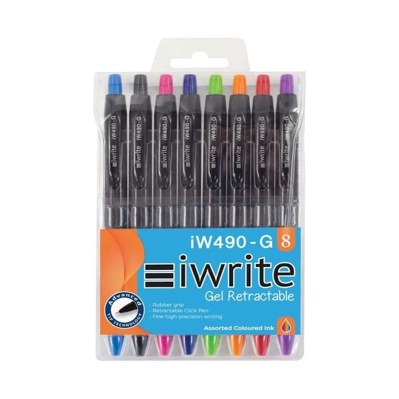 iWrite Retractable Gel Pens (wallet of 8)