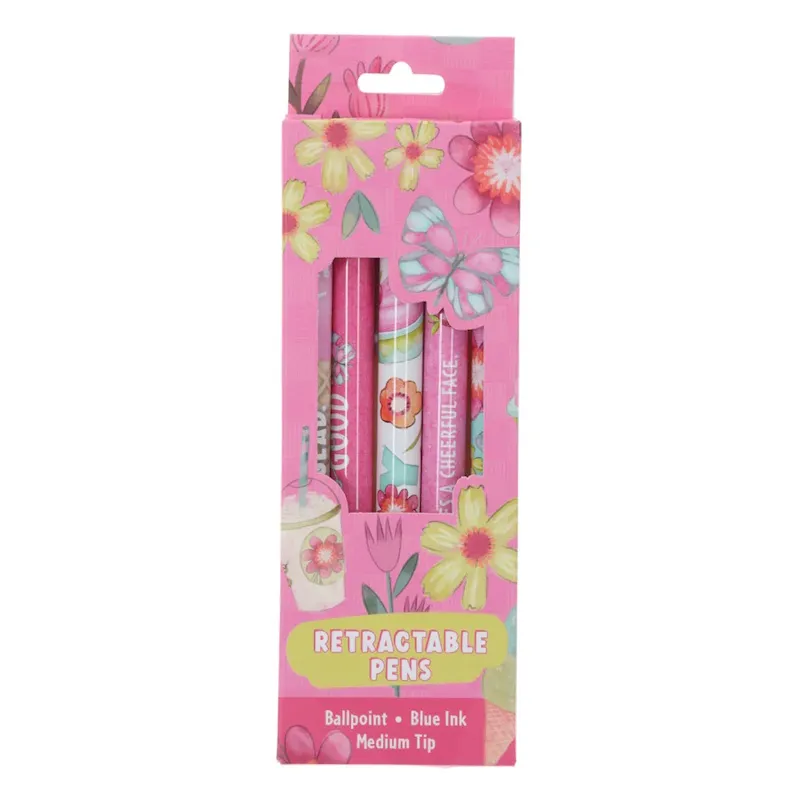 Joyful Girl Retractable Ballpoint Pen Set (x5 blue ink) (PEN415)