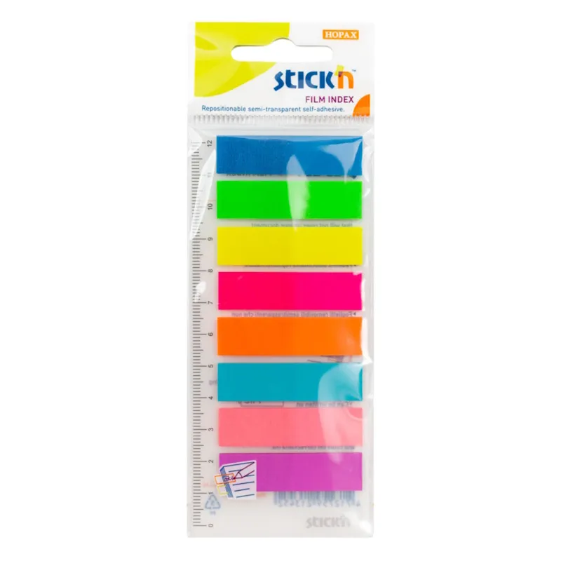 Stick'n Film Index Tabs 8 Colours Strips 45mm x 12mm