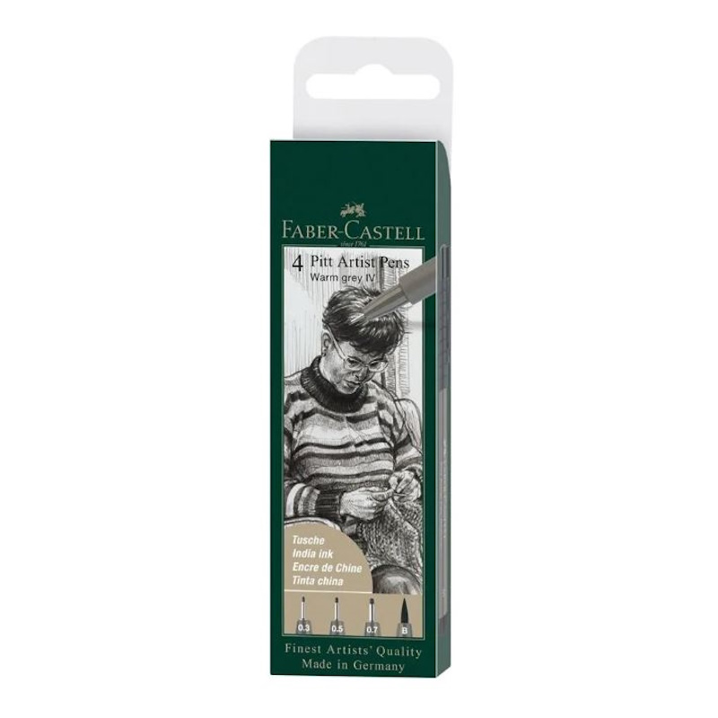 Faber-Castell India Ink Pitt Artist Pen Set (4) (warm grey)