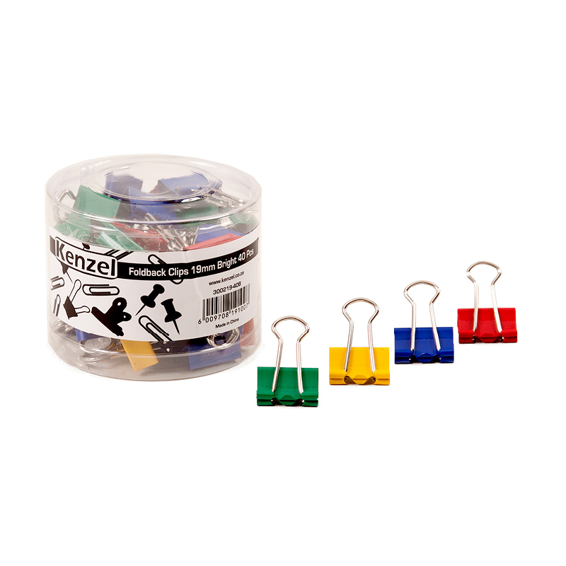 Kenzel Foldback Clips 19mm (bright assorted) (40)