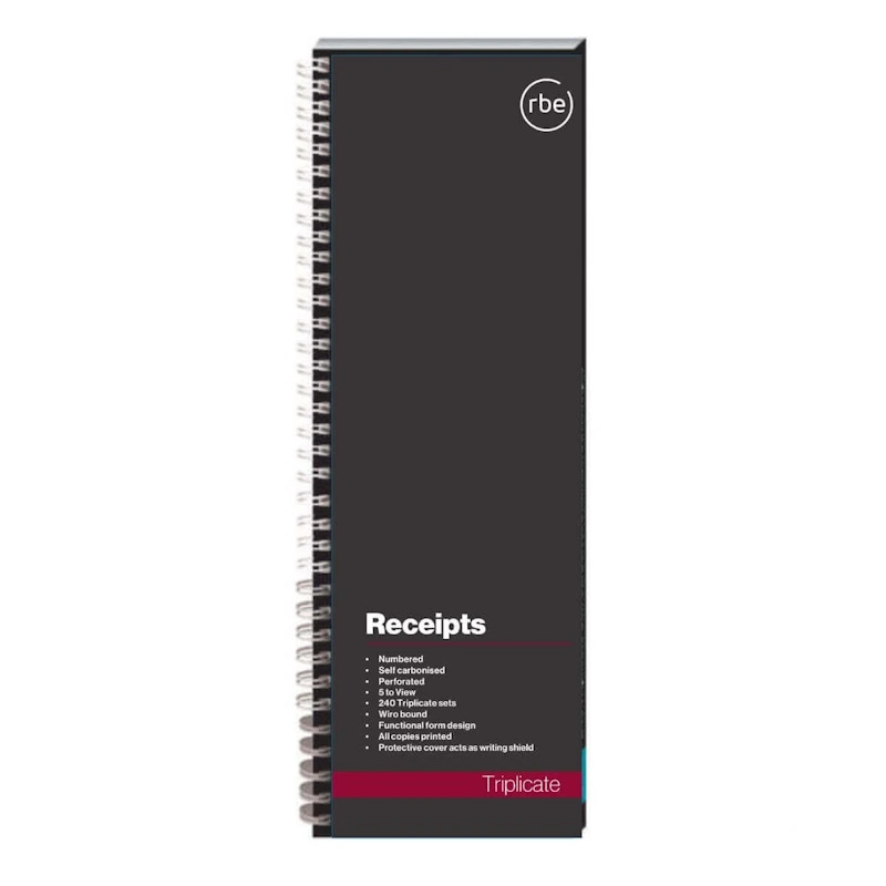 RBE Triplicate Receipt Book 5 view Numbered (F4124)