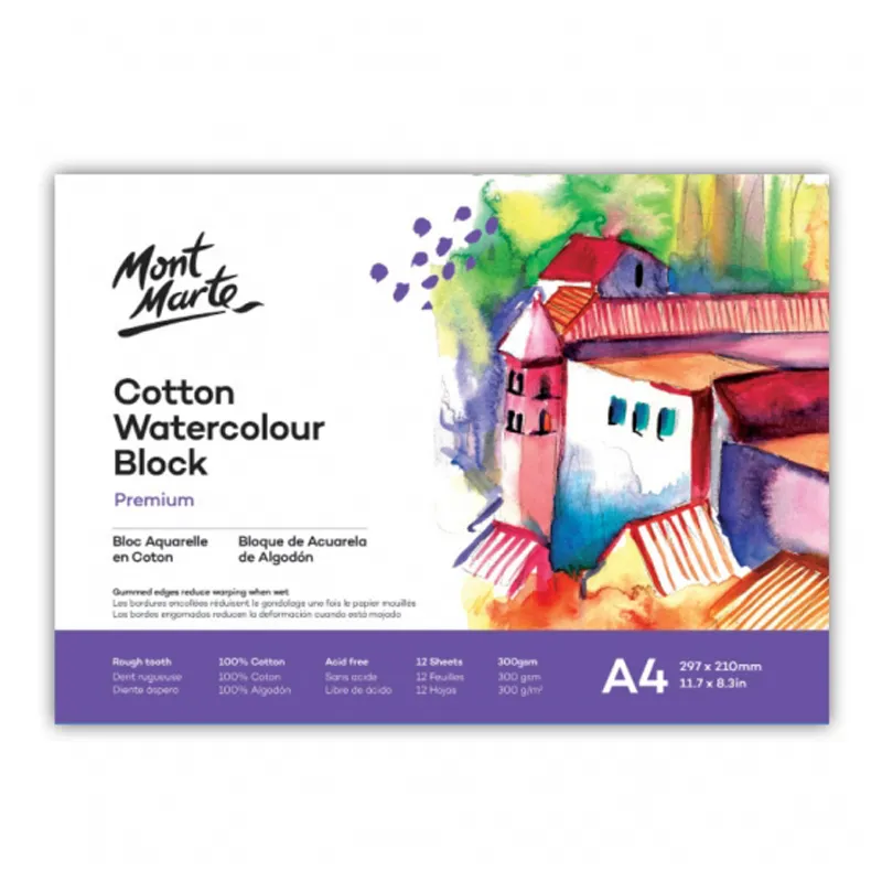 Mont Marte Cotton Watercolour Book 300gsm (12 sheets) (A4)