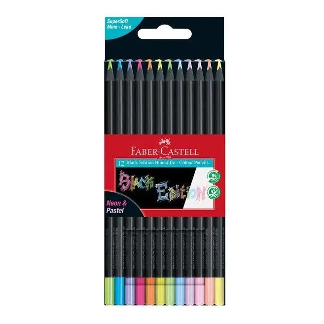 Faber-Castell Black Edition Colour Pencils Neon & Pastel (wallet of 12)