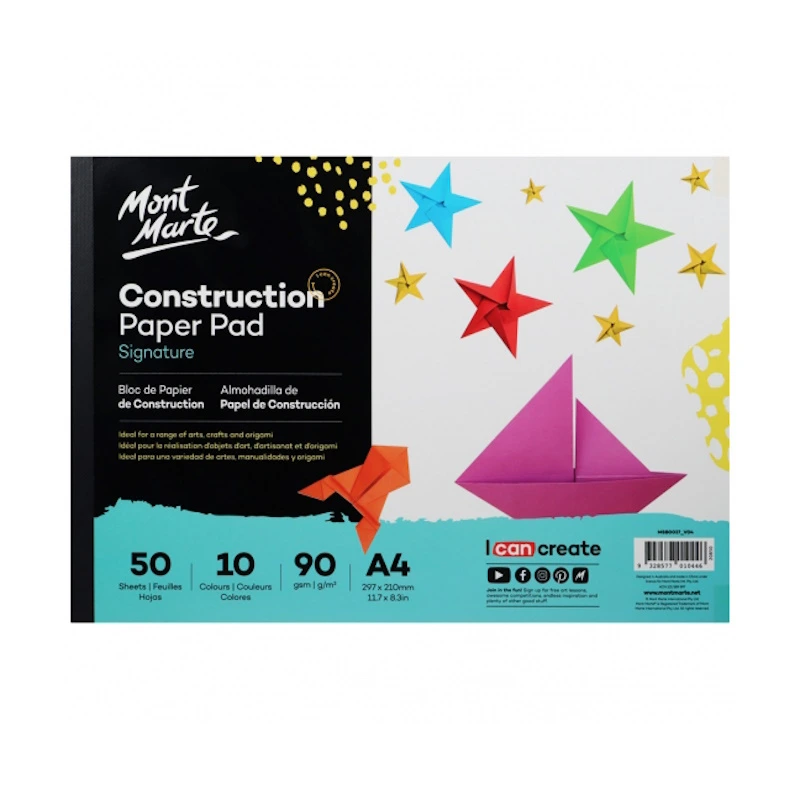 Mont Marte Construction Paper Pad 90gsm A4 (50 sheets, 10 colours)