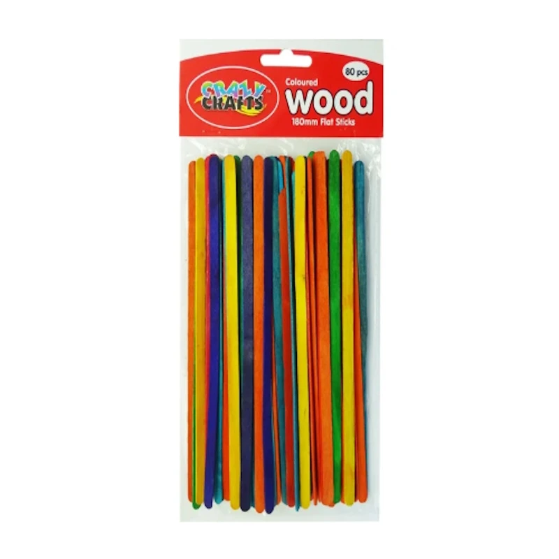 Crazy Craft Coloured Flat Sticks 180mm x 5mm (80)