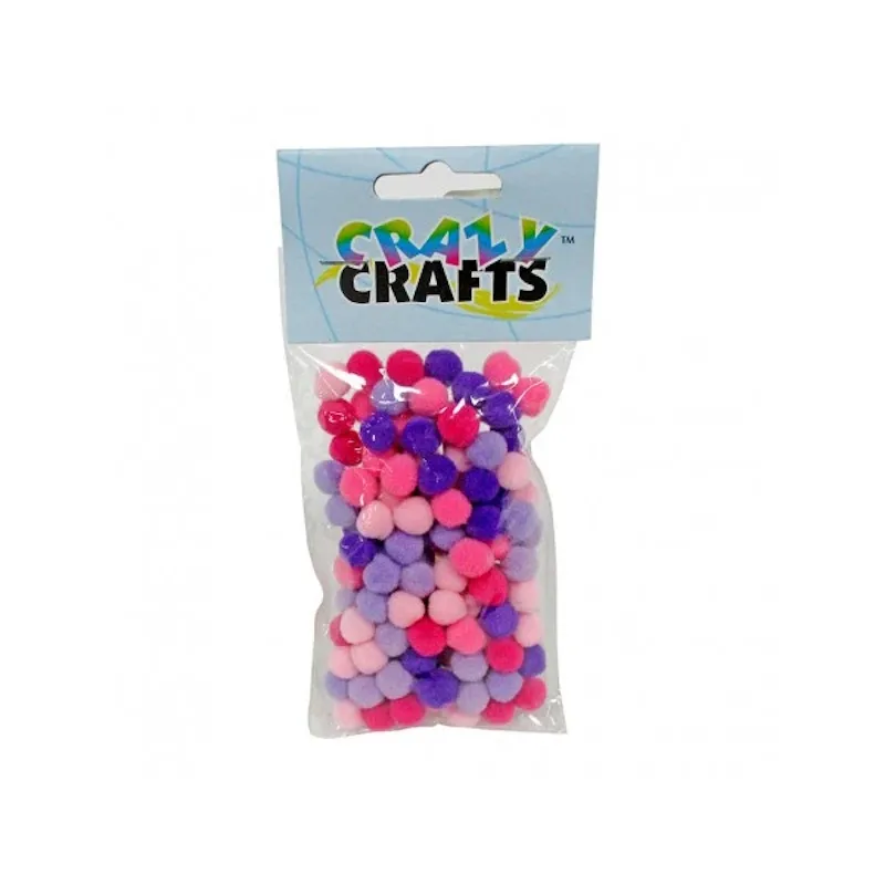 Crazy Craft Pom Poms 10mm (pink, purple, white) (45)