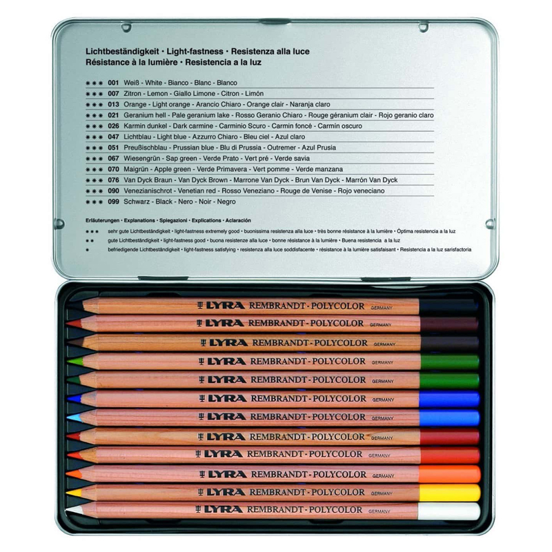 Lyra Rembrandt Polycolor Colour Pencils (12 in metal box)