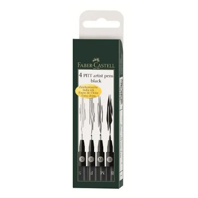 Faber-Castell India Ink Pitt Artist Pen Set (4) (black)