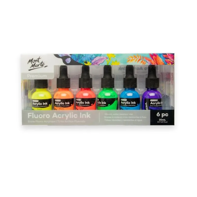 Mont Marte Premium Fluoro Acrylic Ink Set (6 x 20ml)