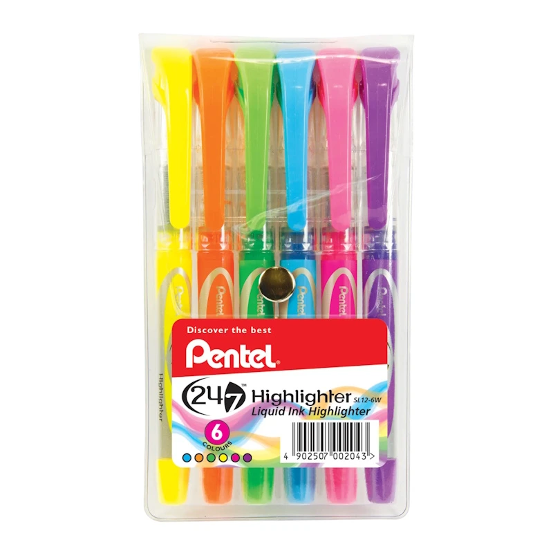 Pentel 24/7 Chisel Tip Liquid Highlighter (wallet of 6)