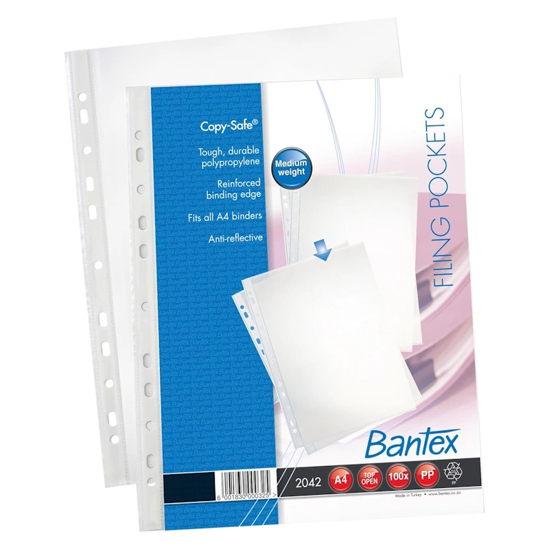 Bantex Filing Pockets Medium Weight A4 80 mic (100)