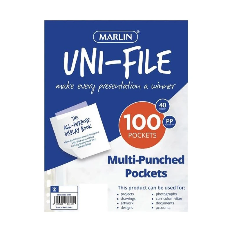 Marlin Uni-File Filing Pockets A4 40 mic (100)