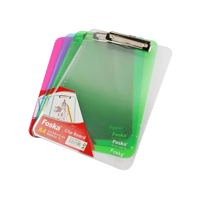 Foska Transparent Clipboard A4 Coloured (assorted)