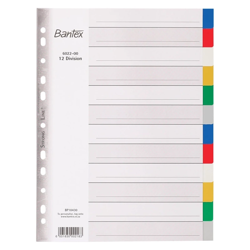 Bantex Polyprop Dividers A4 12 tab