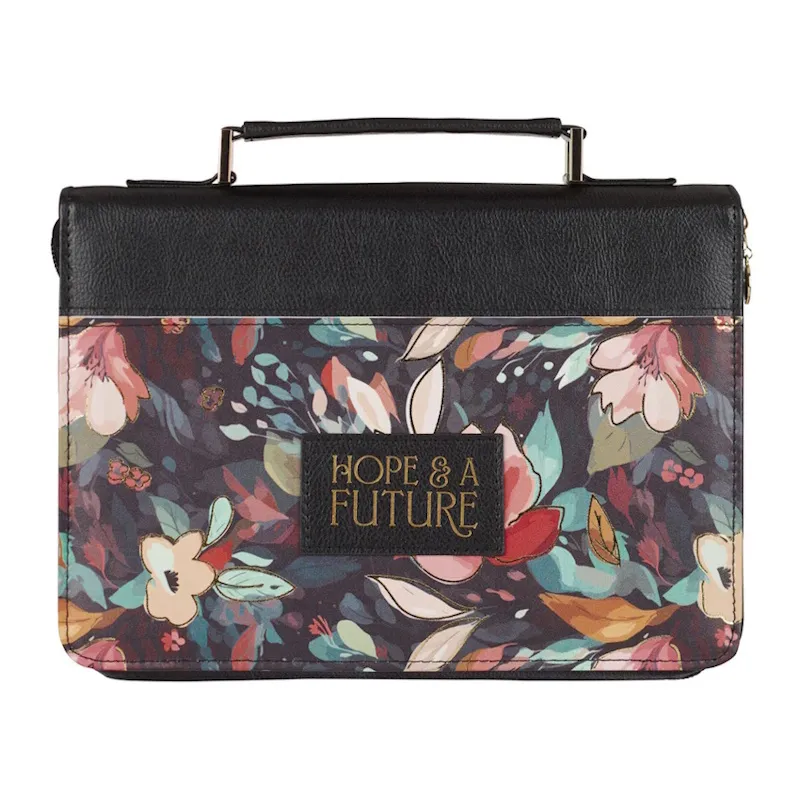 Hope and a Future Black Floral Faux Leather Bible Bag Large (BBL816)