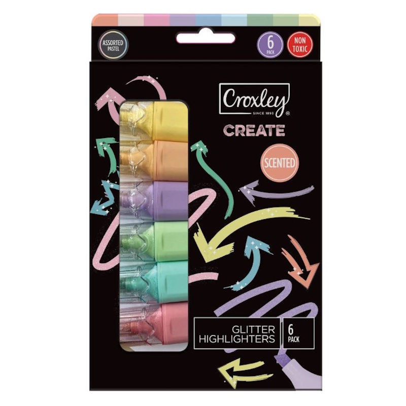 Croxley Create Scented Glitter Pastel Highlighters (6)