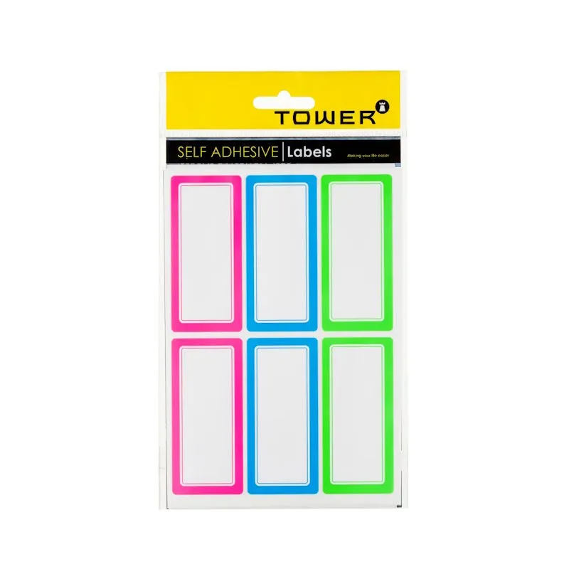 Tower Bright Colour Border Self Adhesive Book Labels (12)