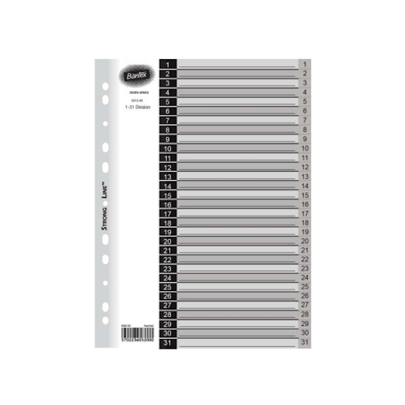 Bantex Polyprop Index Dividers A4 1-31 (grey)