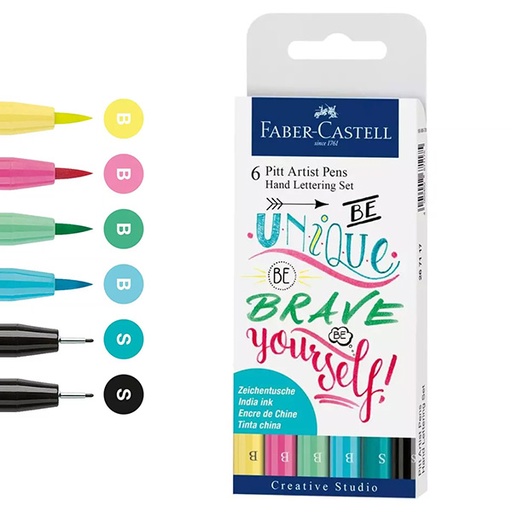 Faber-Castell India Ink Pitt Artist Pen Hand Lettering Set (6 pastels)