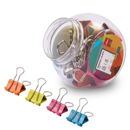 Deli Foldback Clips 25mm Tub (assorted) (12)