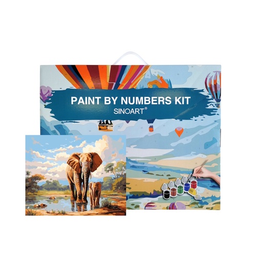 Sinoart Paint by Numbers Kit Elephants 40cm x 50cm