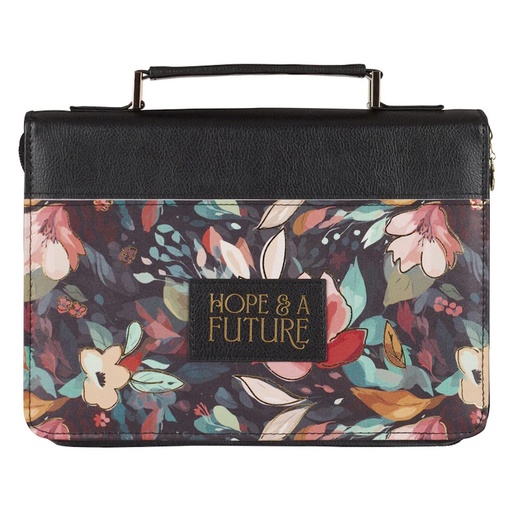Hope and a Future Black Floral Faux Leather Bible Bag Large (BBL816)